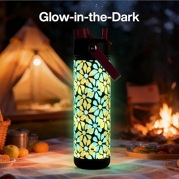 ENCOOL Insulated Water Bottle with Straw Stainless Steel Water Bottle, Leak-Proof, BPA-Free, Double Wall Vacuum Keeps Cold for 24 Hours for Sports, Travel, School (26 oz, Vivid Flora)