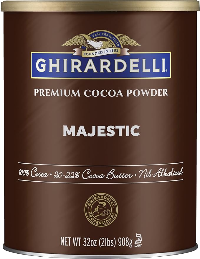 Ghirardelli Majestic Premium Cocoa Powder, 32 Ounce Can (Pack of 2) with Ghirardelli Stamped Barista Spoon