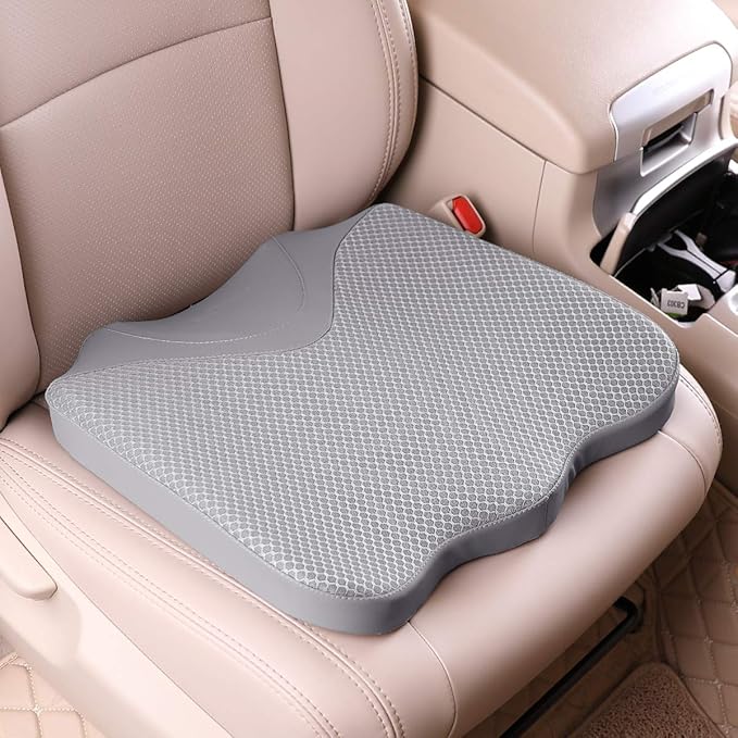 Car Seat Cushion, Comfortable Memory Foam Cushion for Driving, Auto Heightening Wedge Cushion for Sciatica Tailbone Pain Relief (Gray)