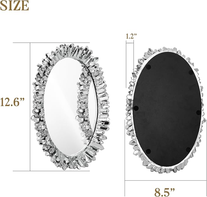 GUOER Vintage Antique Decorative Bathroom Vanity Decor Slivery Mirror Tray for Dessert Table Coffee Table Vanity Home Serving Tray with Handle (Slivery)