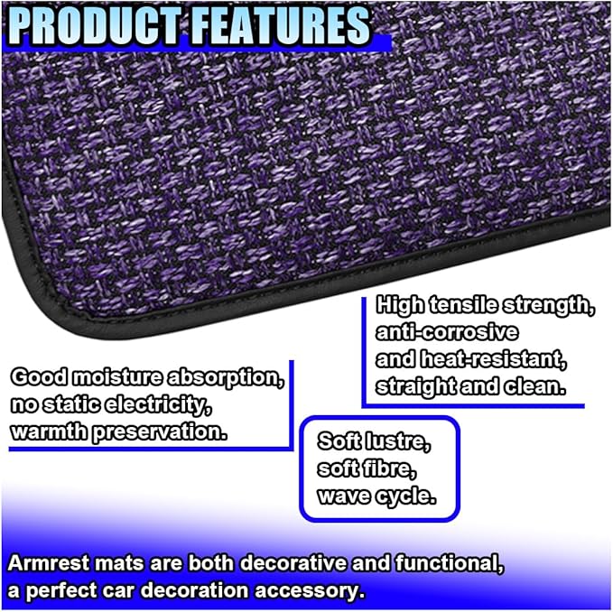 Car Center Console Armrest Pad, Linen Fabric Auto Armrest Box Protector Cover, 11.6 × 7.7 Inch Vehicle Middle Console Mat, Universal Interior Decoration Accessory for Car, SUV, Truck (Purple)