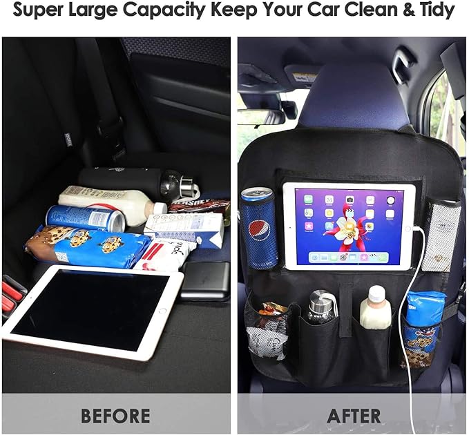 Car Back Seat Organizer with Tablet Holder, 17.3x24.4 inch, Multi-Pocket Storage, 2-Pack, Black