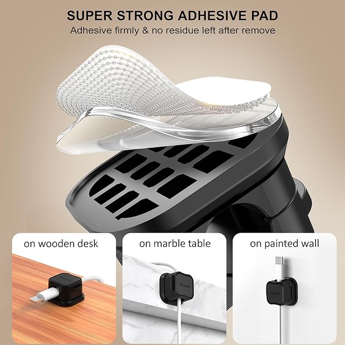 8 Pack Magnetic Cable Clip Organizer Cord Holder, Picozon Adhesive Cable Management, Wire Phone USB Charger Cable Holder, Keeper Organizer for Office Home Desktop Table - Black