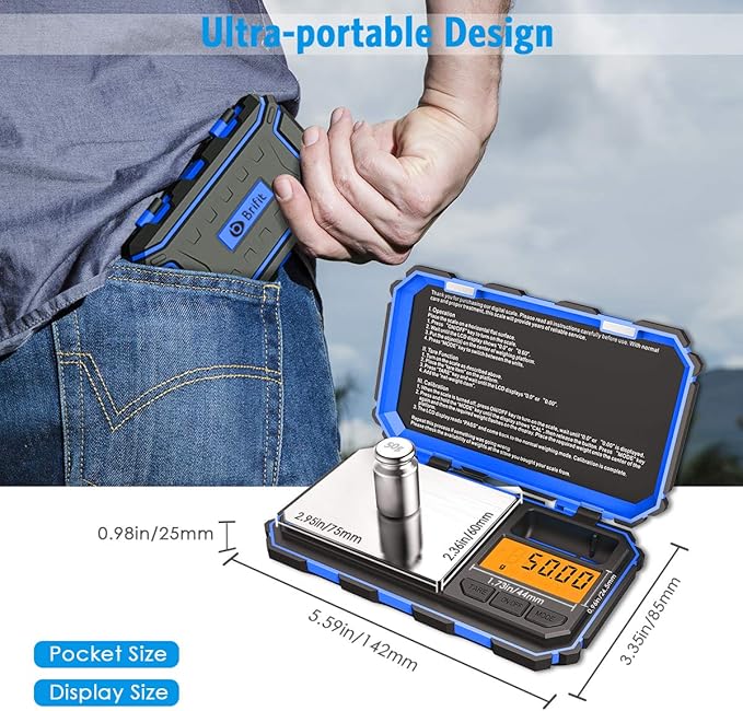 (Upgradaed) Digital Mini Scale, 200g /0.01g Pocket Scale, 50g Calibration Weight, Electronic Smart Scale, 6 Units, LCD Backlit Display, Tare, Auto Off, Stainless Steel (Battery Included)