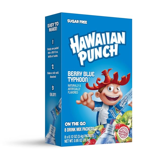 Hawaiian Punch Powder Drink Mix – Sugar Free & Delicious, Excellent source of Vitamin C (Berry Blue Typhoon, 96 Sticks)