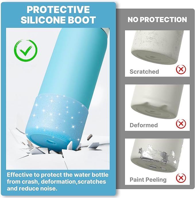 Silicone Water Bottle Boot for Owala 24 oz, Anti-Slip Protective Sleeve for Owala Twist & FreeSip & Flip Stainless Steel Water Bottle, Boot Bottom Base for Owala (Glitter Blue)