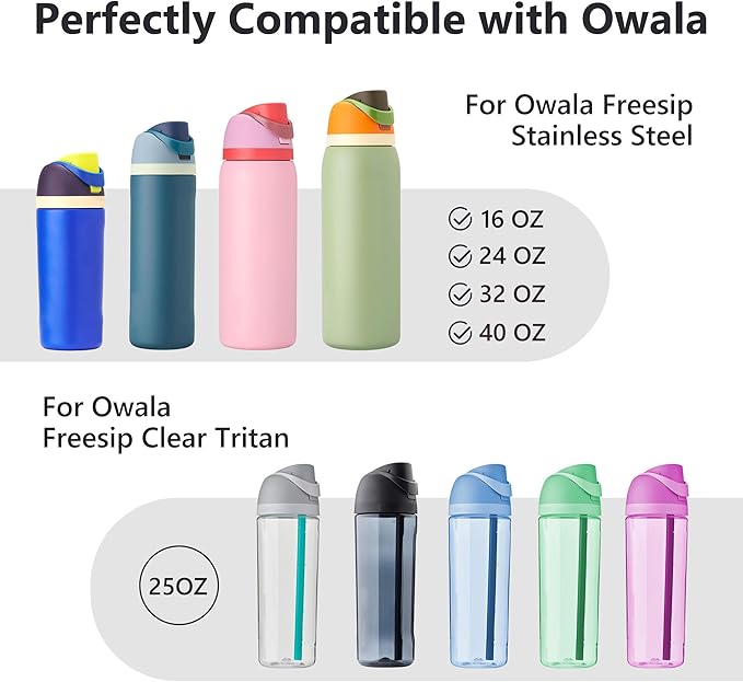 2 IN 1 Replacement Lid for Owala Freesip, Compatible with Owala Cup 16oz 24oz 32oz 40oz, One Button Water Bottle Top Lid Replacement Accessory and Straws, Leakproof, BPA-Free, White