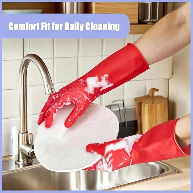Rubber Kitchen Dishwashing Gloves - 4 Pairs Colorful Reusable Cleaning Gloves for Kitchen Washing Dishes and Household Cleaning(Small, Yellow+Red)