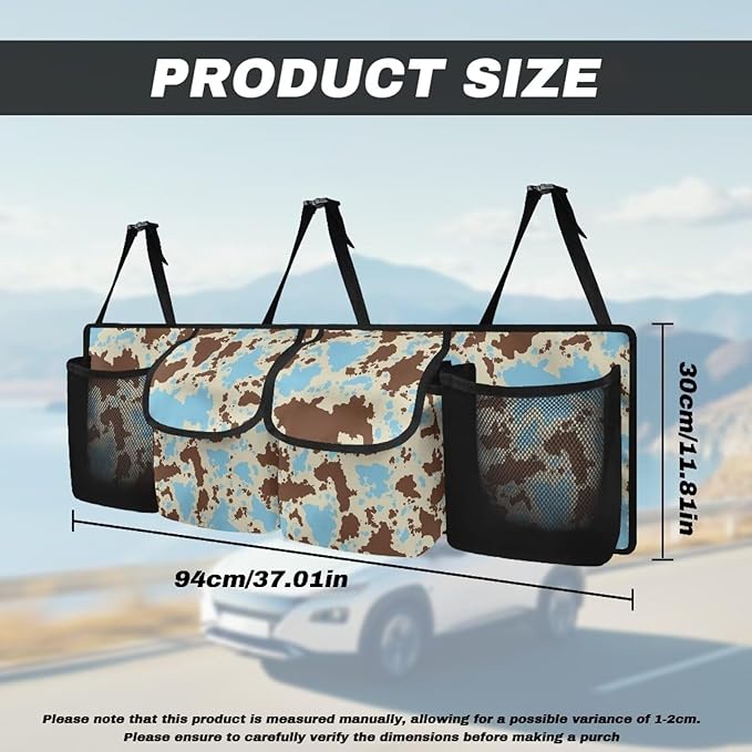 SEANATIVE Blue Brown Cow Car Trunk Organizer, Backseat Hanging Organizer with 4 Pockets, Waterproof Collapsible Cargo Storage Bag, Car Interior Accessories Car Seat Organizer for SUV, Truck, MPV