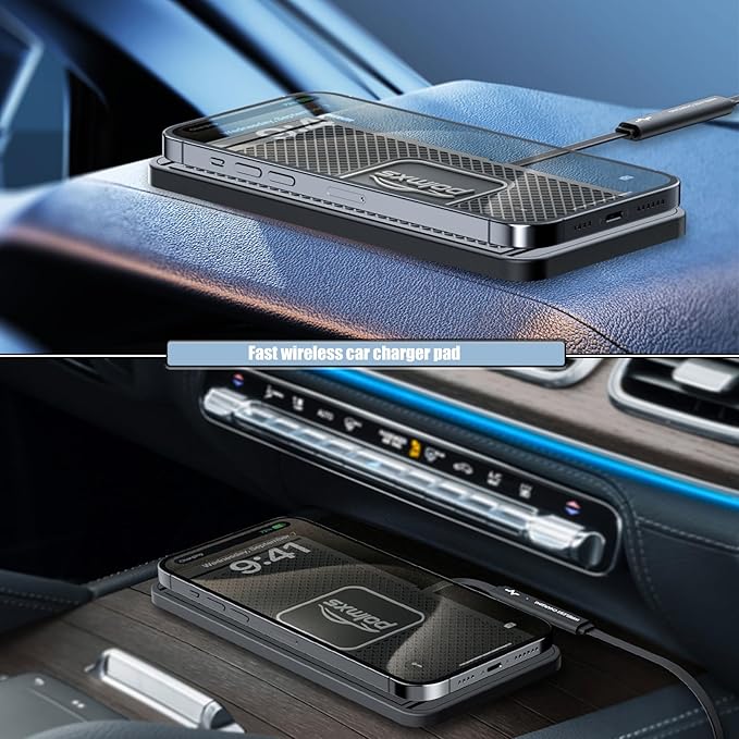 POLMXS Wirpad Wireless Charger Car Charging pad POLC 15W Fast Wireless Phone Charger Cell Phone Cordless Charging mat Compatible with iPhone 12/13/14/15 Series& Samsung Galaxy S21/S22/S23/24 (C1Y)