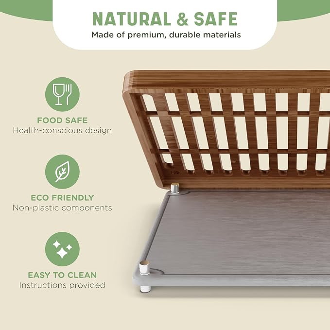 NIUM Stone Drying Mat for Kitchen Counter & Bamboo Rack - 16″x12″ - Diatomaceous Earth Dish drying mat Ultra Absorbent & Fast Drying - EcoFriendly with Non-Slip Pads & Anti-Moisture Design