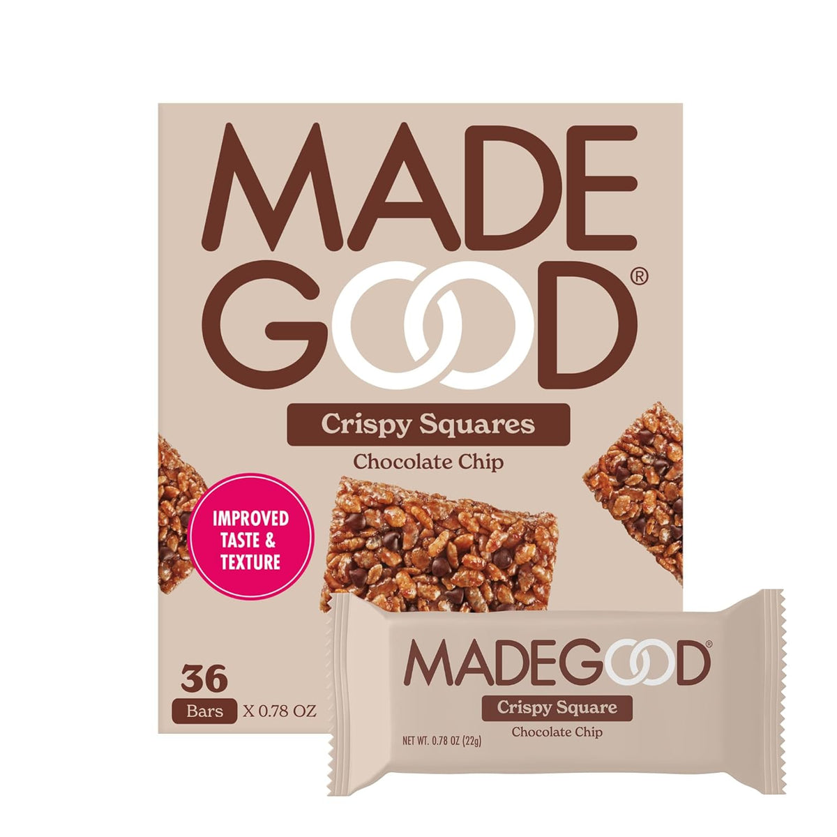 MadeGood Crispy Squares, Vanilla (36 Count) Gluten Free Snacks