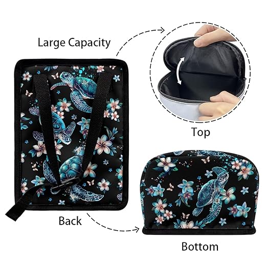 Sea Turtle Car Trash Bags Hanging Automotive Car Garbage Cans for Front Seat Tropical Flower Multipurpose Car Garbage Bin with Adjustable Straps Reusable Auto Trash Bin Garbage Bags