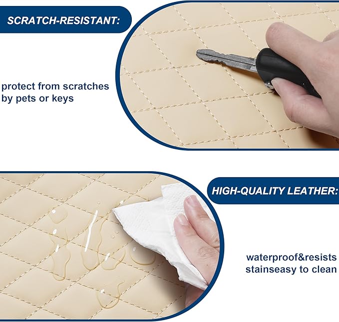 Car Center Console Cover Fit for Volkswagen Taos Leather Armrest Cover with 2 Storage Bags Waterproof Console Cover Scratch & Wear Resistant(Beige)