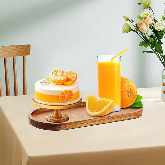 Solid Wood Serving Platters and Trays of Natural Wood with Edge,Rectangular Avoid Sliding and Spilling Food (Acacia Oval Platters 6 Pack)