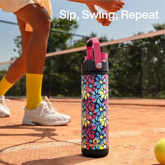ENCOOL Insulated Water Bottle with Straw Stainless Steel Water Bottle, Leak-Proof, BPA-Free, Double Wall Vacuum Keeps Cold for 24 Hours for Sports, Travel, School (26 oz, Vivid Flora)