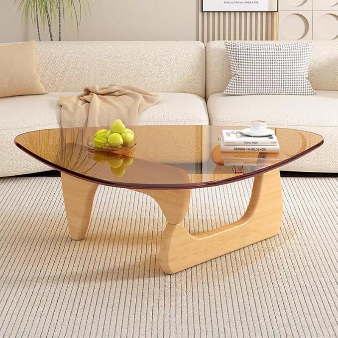 Modern Glass Coffee Table for Living Room, Mid Century Coffee Table, Small Coffee Tables, Suitable for Bedroom Living Room Reception Office Tables (Wood/Brown, Medium 35.8 * 25.5 * 16in)