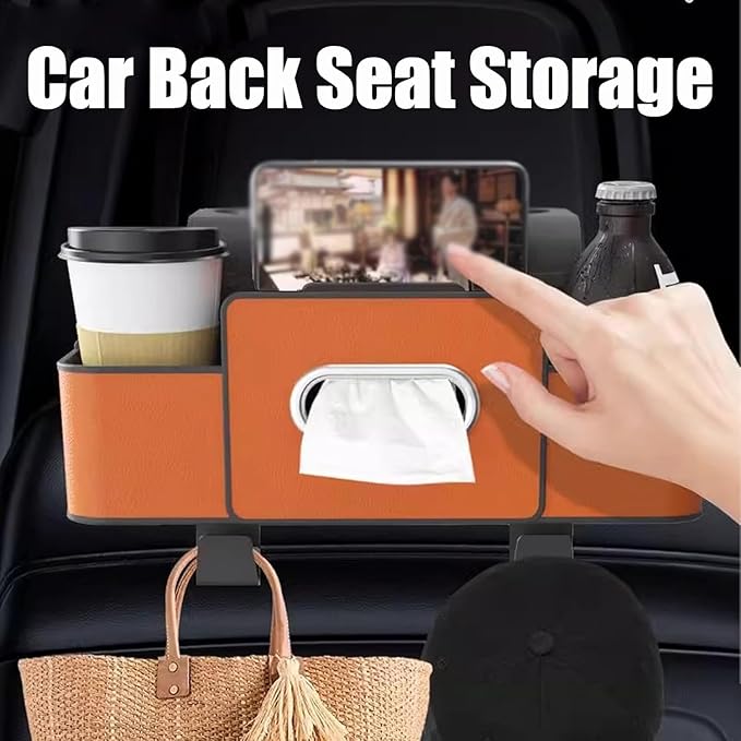 Car Organizers and Storage Box Behind Seat, Car Organizers and Storage Back Seat, With Multiple Pockets, Hanging Car Seat Storage Travel Essentials, Snacks, Bottles (Brown)