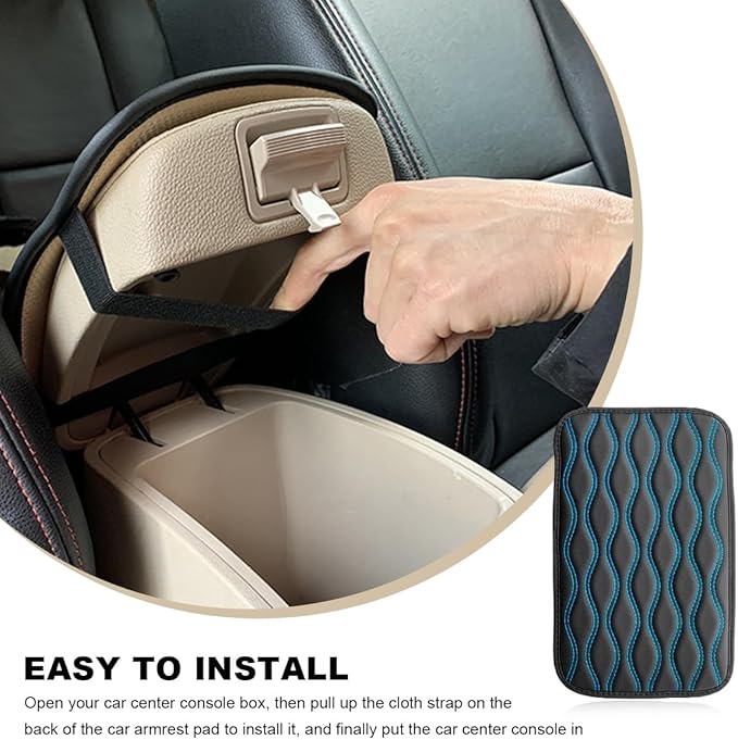 Car Center Console Pad, Waterproof Leather Armrest Seat Box Cover Protector, Non-Slip Middle Console Cushion Pad Interior Decor Fits Most Vehicles, Car Accessories (Black & Blue)