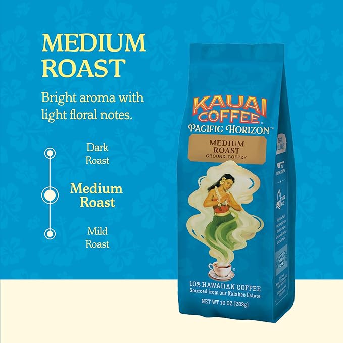 Kauai Coffee Ground Coffee – Smooth, Rich, Medium Roast – Light Floral Notes, Bright Aroma – Arabica Coffee, 10% Hawaiian with No Bitterness – Koloa Estate, 1 Pack of 10oz