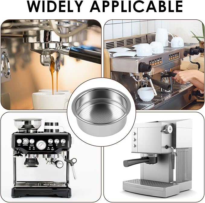 51mm Pressurized Filter Basket 2 Cups Stainless Steel for Espresso Semi-Automatic Coffee Machine, Double Layer Portafilter for Americano Cappuccino Barista