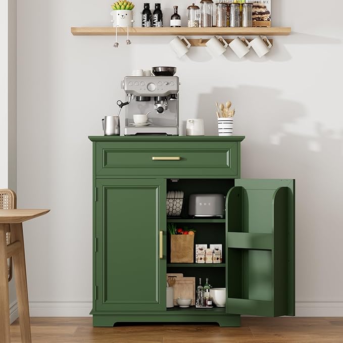 Kitchen Storage, Modern Floor-Standing Sideboard, Freestanding Cabinet Suitable for Living Room or Hallway, Green