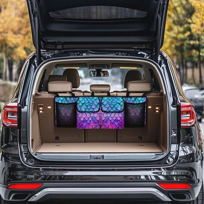 Trunk Organizer for Car Large Capacity Car Organizer, Mermaid Scale Foldable Trunk organizer, Space Saving Car Organization for Car Accessories, Tools, Sundries