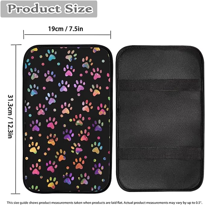 Colorful Dog Paws Arm Rest Car Car Center Console Cover Auto Console Armrest Cover Easy to Install Universal Cars Interior Accessories Cars Arm Rest Cover 12.3 x 7.5 Inch