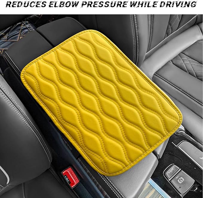 Car Center Console Pad, Waterproof PU Leather Auto Armrest Box Cover, Comfortable Vehicle Arm Rest Protector Cushion Pad for Car SUV, Universal Car Accessories (Yellow)