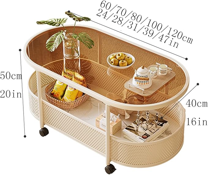 Side Table Glass Top Movable End Table Coffee Station Table, Metal Coffee Bar Stand Cart with Storage Coffee Table on Wheels,for Home Kitchen, Entryway, Living Room,Dining Room(Black,100cm)