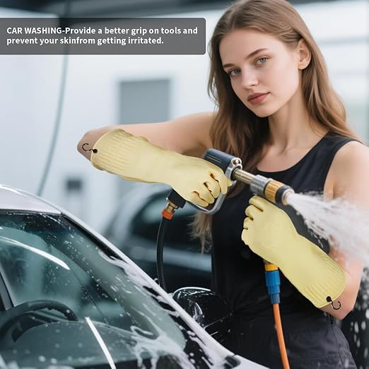Rubber Gloves for Cleaning – 3 Pairs Reusable Gloves for Dishwashing, Kitchen and Household Tasks, 15-Inch Long (With Hook, Medium (Fits Small Hands))
