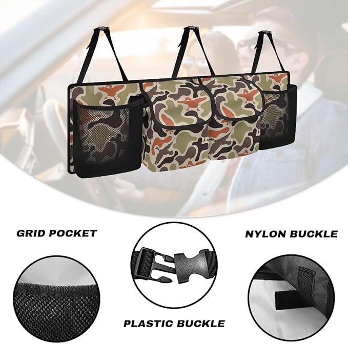 CLOHOMIN Duck Camo Trunk Organizer for SUV Sedan Van Hanging Seat Back Storage Multi Car Backseat Trunk Organizer Collapsible Car Storage Bag with 4 Pockets