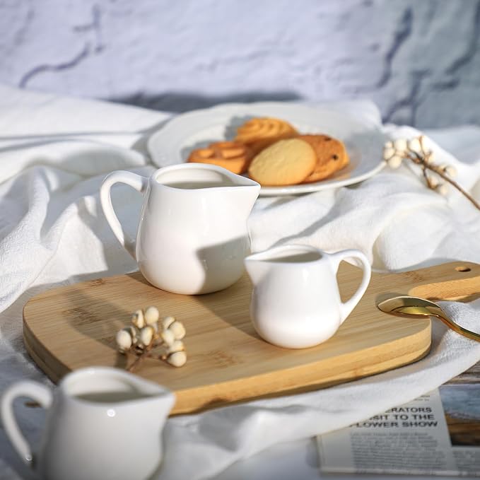 CHOOLD 2 pcs Mini Ceramic Creamer with Handle, Coffee Milk Creamer Pitcher - White - 1.5 oz