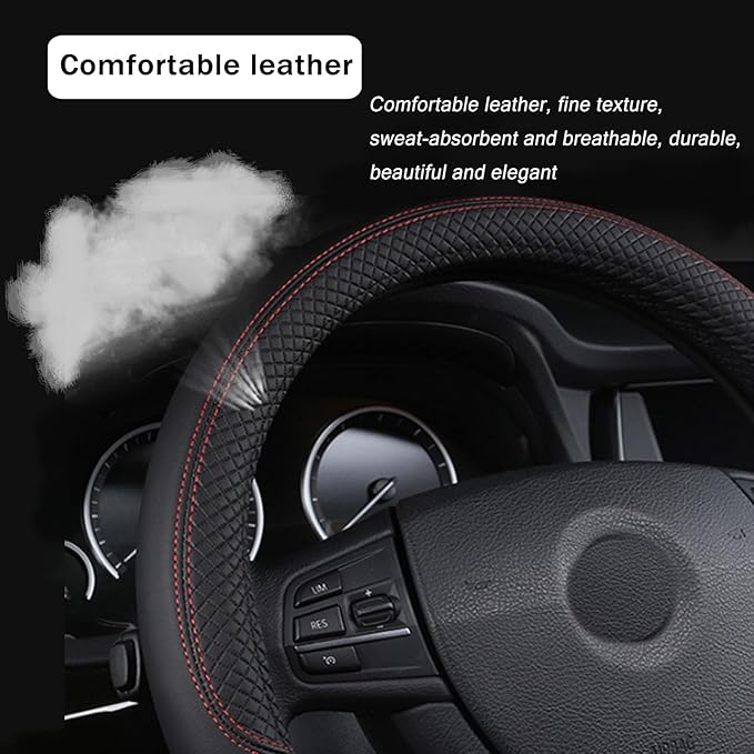 Steering Wheel Cover for Kia Soul 2020-2025, Leather Easy Installation Car Interior Accessories Breathable Auto Protector Non Slip Grip,Orange