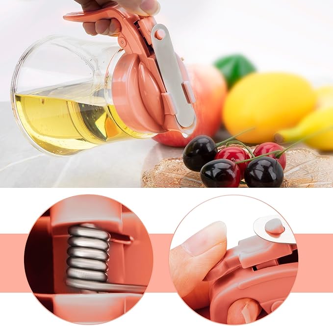 12 Oz Syrup Dispenser, No-Drip Pourers for Maple Syrup, Oil Dispenser Bottle with Non-Slip Handle, Honey Jar & Sirop Container, Reusable Syrup Bottle for Kitchen (Pink)