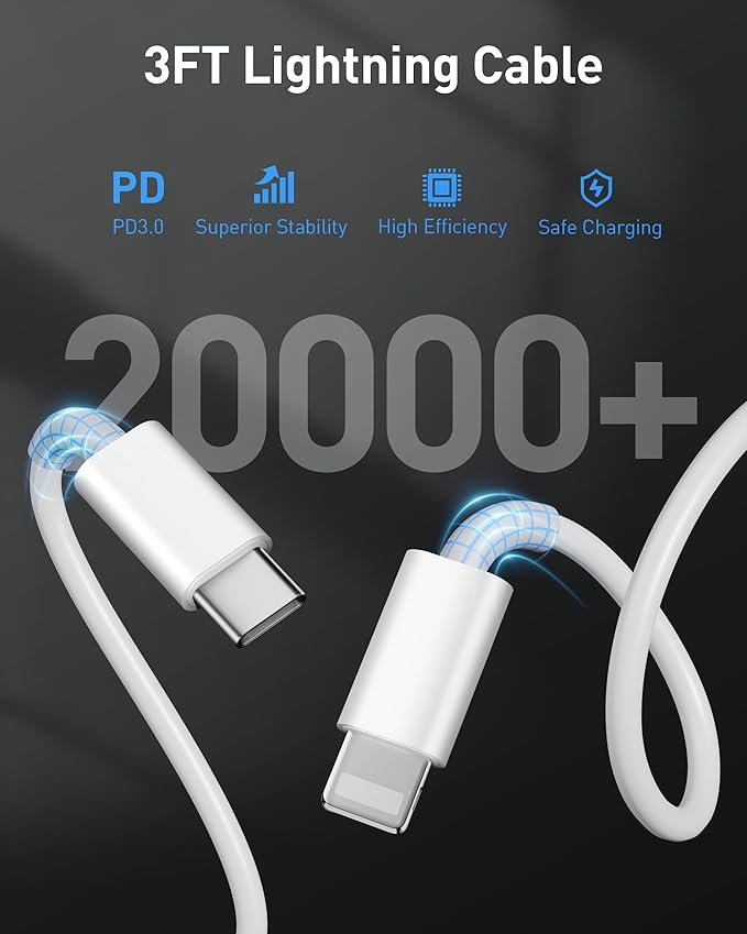 iPhone Car Charger Fast Charging, 67W 3-Port USB C Fast Car Charger Adapter Cigarette Lighter with 3FT USB-C to Lightning Cable Cord for iPhone 14 13 12 11 Pro Max SE XS Max Mini XR X 8 7 6 Plus, iPad
