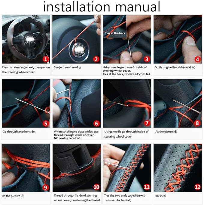 Suede Leather Steering Wheel Cover, Leather Steering Wheel Cover Lace Up, Universal 15 Inch Breathable, Non-Slip, Durable Suitable for Every Season,Black