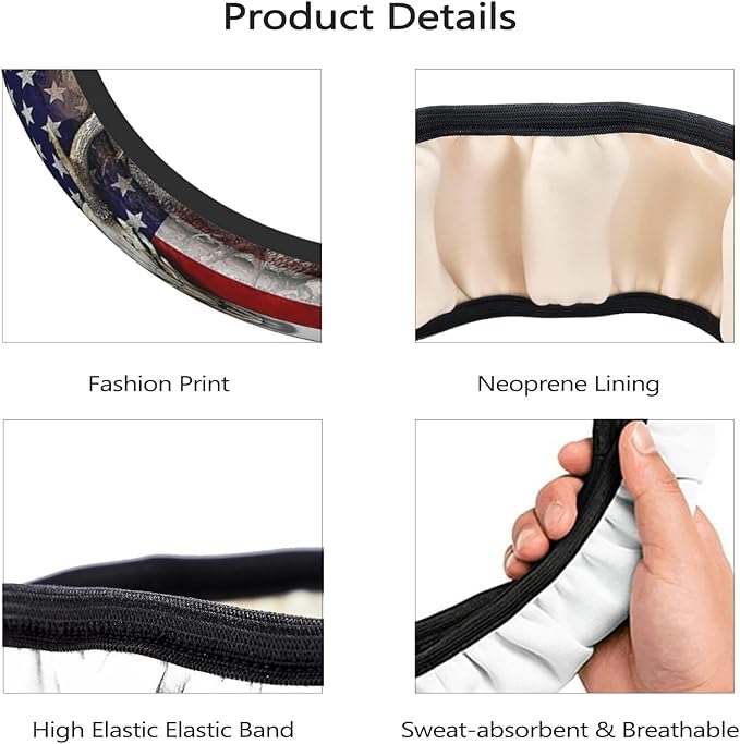 Camouflage Deer American Flag Steering Wheel Cover for Men, Anti-Slip Elastic Breathable Soft Rubber Car Steering Wheel Protective Cover, Universal 15 Inch Fit for Cars, Auto, SUVs