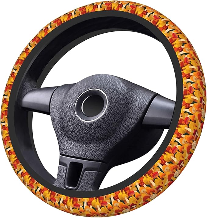 Car Steering Wheel Cover 15 Inch Leather Breathable Universal Auto Steering Wheel Protector Fit Auto Suvs Van Truck - Playful Mushrooms