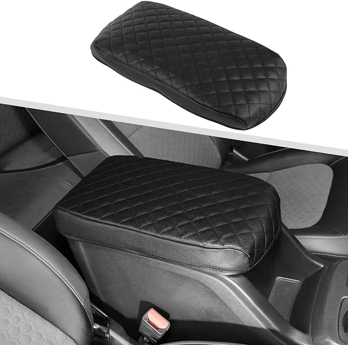 Jimen Center Console Cover Compatible with Chevrolet Colorado/GMC Canyon 2014-2022, Armrest Cushion Pad Cover, PU Leather (Black)