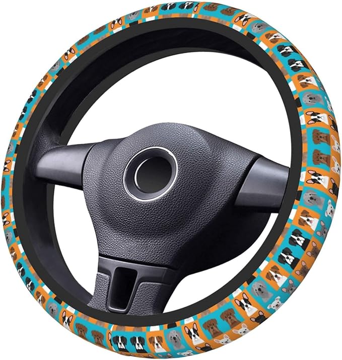 Art-Bulldog Neoprene Steering Wheel Covers Women Men Car Accessories, Universal 15 Inch Fit Auto, Suvs, Truck