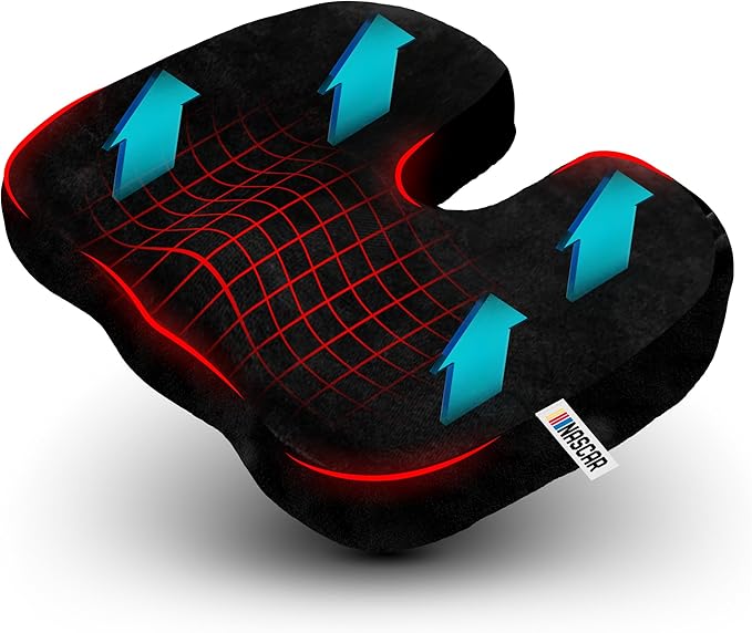 NASCAR Seat Cushion | Ergonomic U-Shape with Memory Foam for Tailbone, Sciatica, & Back Pain Relief | Breathable & Comfortable Velvet w/Non-Slip Rubber Bottom | for Car, Office, Home, Travel | Black
