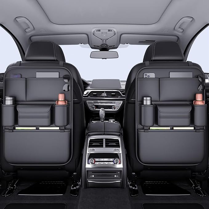 Backseat Car Organizer, Kick Mats Back of Seat Protectors bag with Touch Screen, Waterproof Seatback Covers for Kids, Multifunctional Universal Automotive Storage Pockets, Travel Accessories