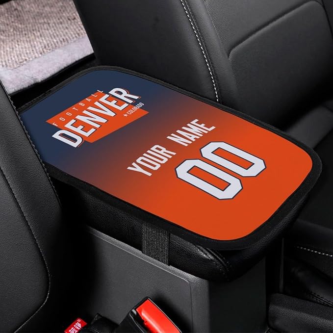 Custom Football Car Armrest Covers Universal Auto Center Console Pad Car handrail Box Cushion Personalized Add Name & Number Fans Gift Fit Suit for SUV Truck Sedan Van