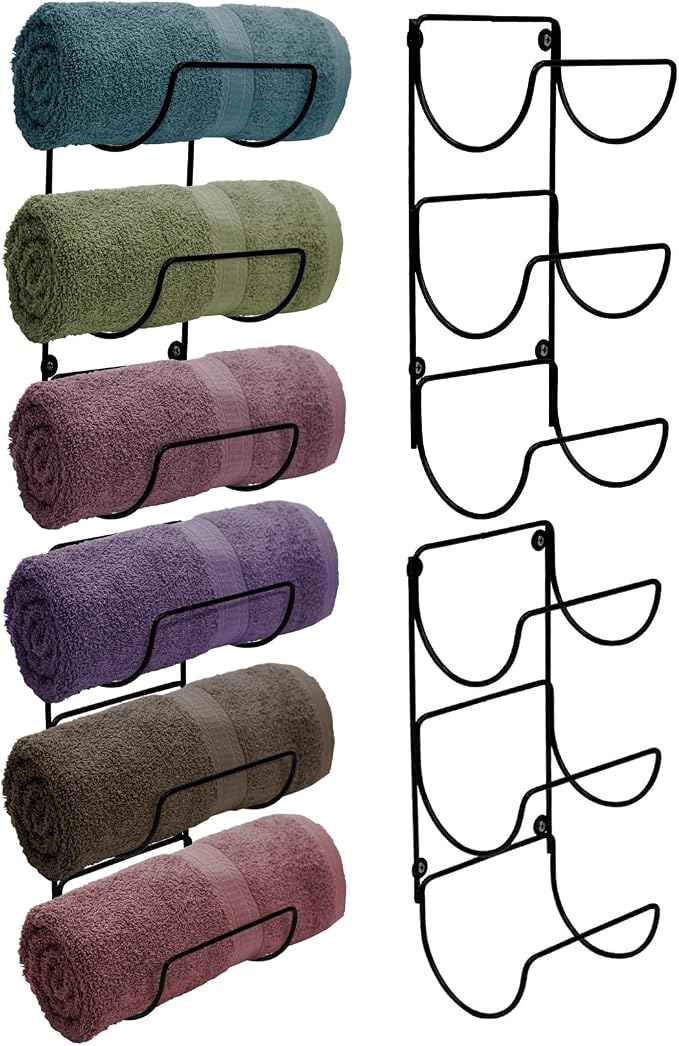 Sorbus Towel Holder for Bathroom Wall - 12 Level Wall Mounted Towel Rack Shelves for Rolled Bath Towels, Washcloths, Linen - Hanging Towel Racks for Bathroom, Spa, Salon, Towel Storage Organizer