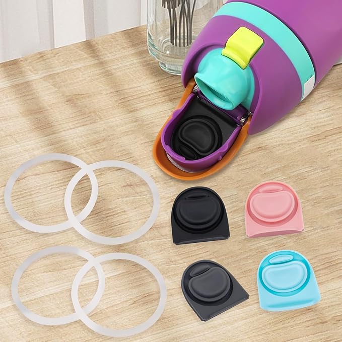 4 Sets Replacement Stopper and Ring Compatible with Owala FreeSip 24oz 32oz,Water Bottle Top Gasket Lid for Owala 16/19/24/32/40oz Seal Bottle Mouth Cap Stopper Parts Insert Silicone Accessories