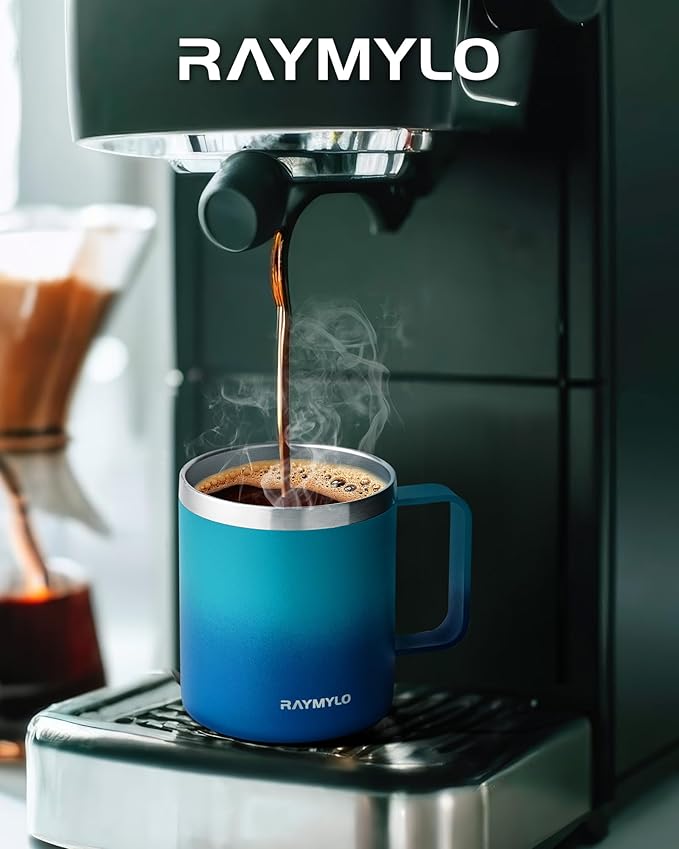 Insulated Coffee Mug 12 oz, Double Wall Stainless Steel Coffee Mug with Lids, Leak-Proof & Detachable Slider Lid for Thorough Clean, Keeps Coffee Cold for 9 Hrs, Suitable for Camp Home Office