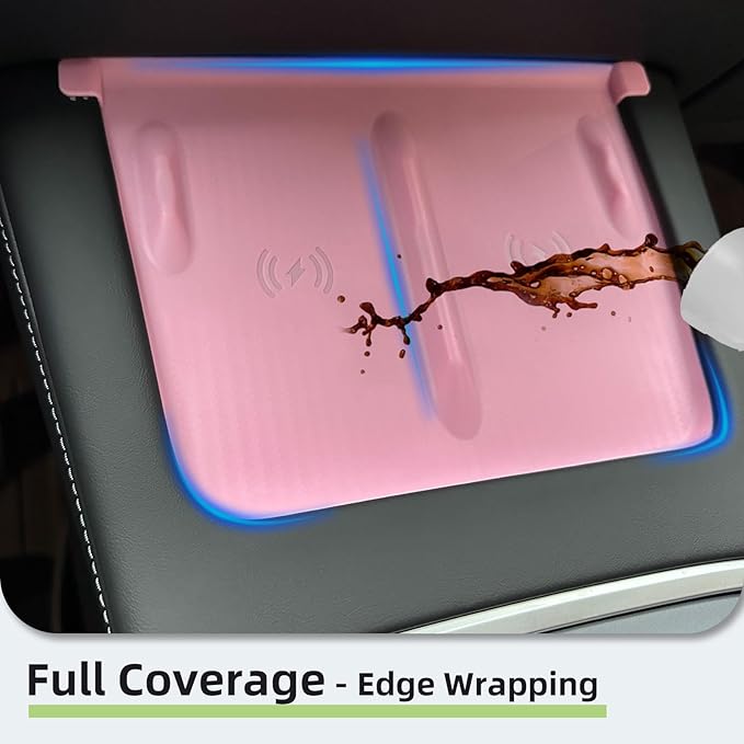 WinDu Center Console Wireless Charging Mat for Tesla Model 3 Model Y, Non-Slip Waterproof Silicone Mat Charging Protective Pad for Tesla Accessories Model 3 (2021-2023) and Model Y (2021-2024), Pink