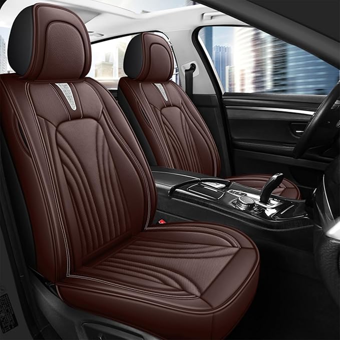 Car Seat Covers for 2 Seats - Nappa Leather 3D Foam Back Support, Super Breathable, All Season Car Seat Cushion with Storage Bags, Universal Fit for Most Cars, Colour- Coffee Brown