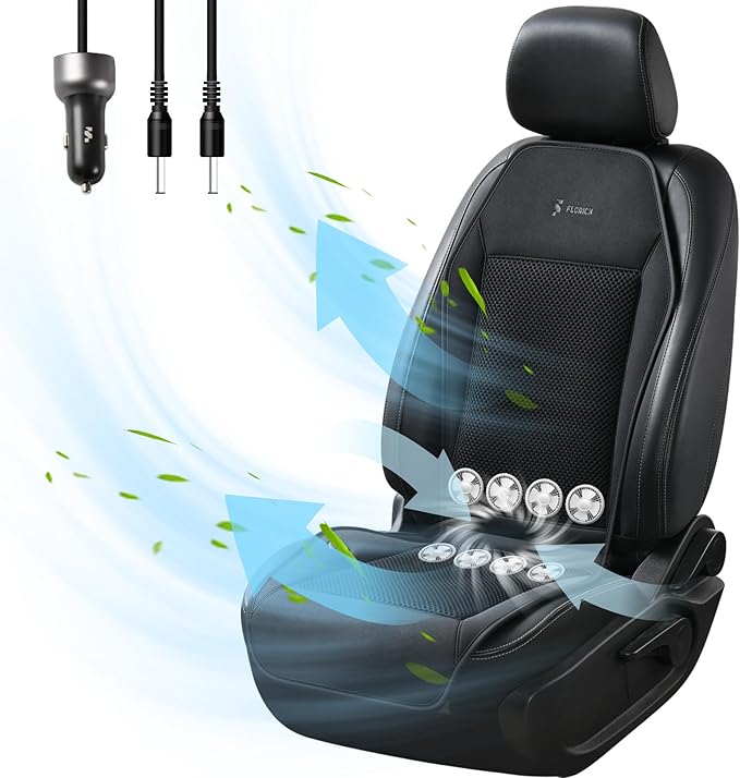 FLORICH Cooling Car Seat Covers with 8 Turbo Fans Car Seat Cooling Pad with Blowing & Suction 12V-24V Ventilated Seat Cover 3-Speed Adjustable Cooling Seat Cushion Universal Fit for Car SUV Truck Van